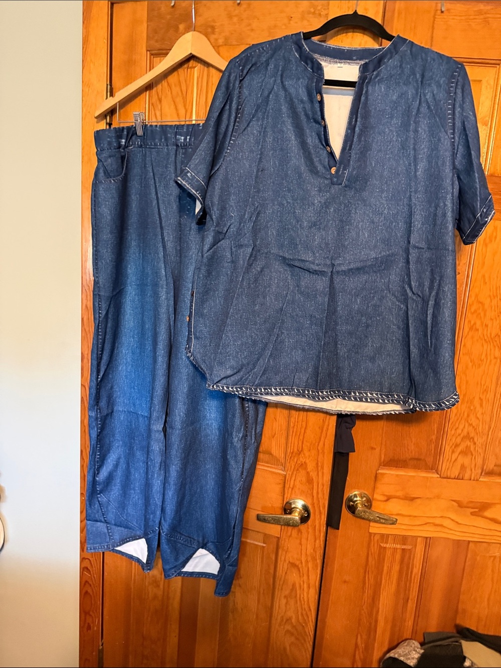 Relaxed Denim-Look Wide Leg Set - Blue